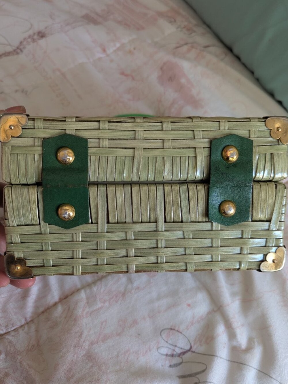 Vintage Stylecraft Box Purse Lucite latch And Handle 1950's-60's Moss Green - Picture 6 of 11